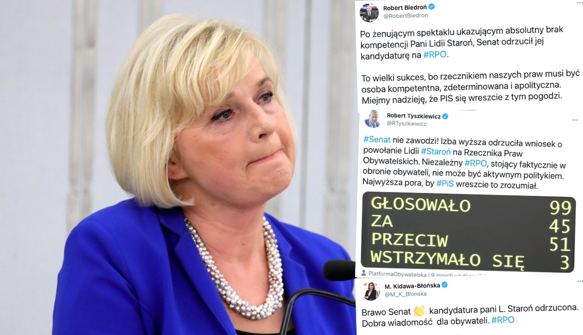 Po raz piąty nie udało się wybrać Rzecznika Praw Obywatelskich, Senat odrzucił Lidię Staroń