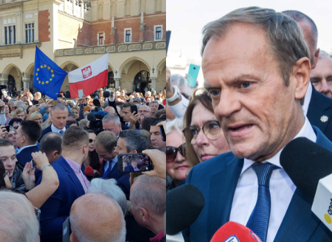 Tusk spacerował po rynku w Krakowie przy dźwiękach "Ody do radości"