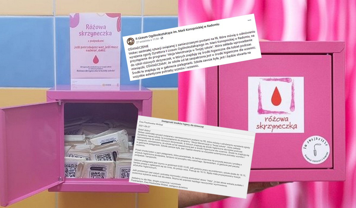 Radom: kłótnia o podpaski w szkole, dyrektor nie chce, żeby były dostępne w łazienkach