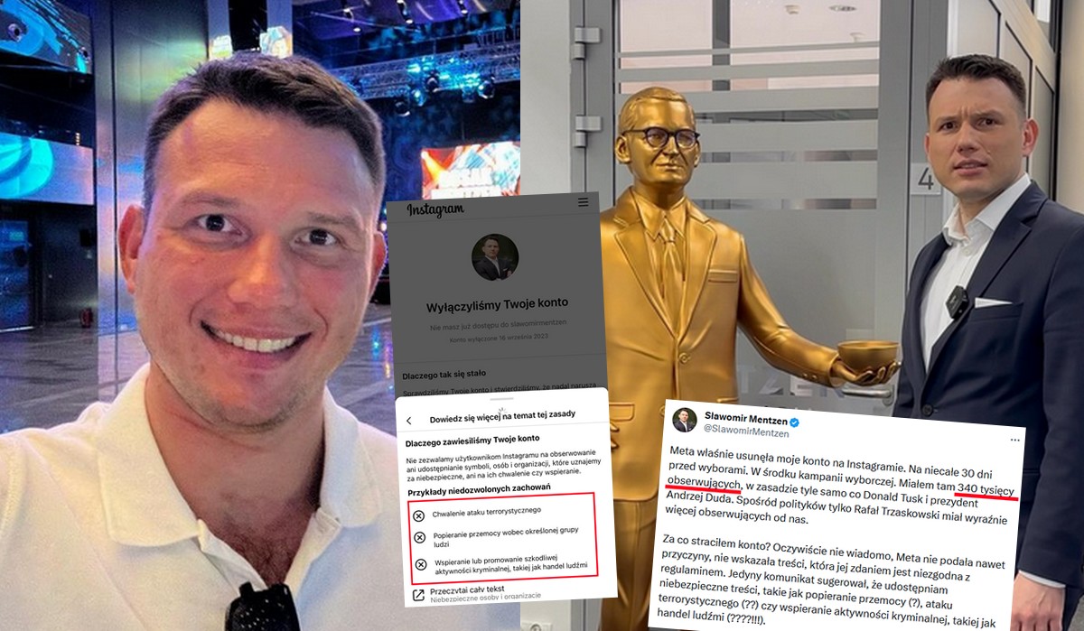 Instagram najpierw zawiesił konto Mentzena za promowanie treści niebezpiecznych, a później je przywrócił