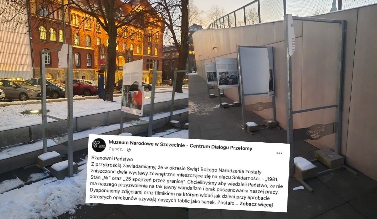 Szczecin: wandale zniszczyli wystawę historyczną, przerobili na sanki i bawili się z dziećmi