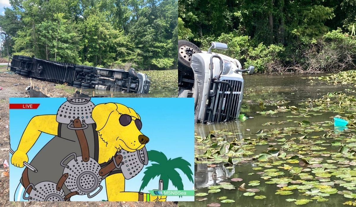 Ciężarówka z makaronem wpadła do jeziora i prawie stworzyła największą zupę na świecie