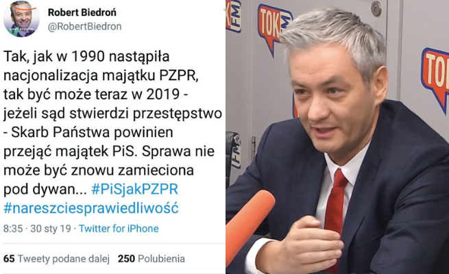 Biedroń apeluje o przejęcie przez państwo majątku PiS