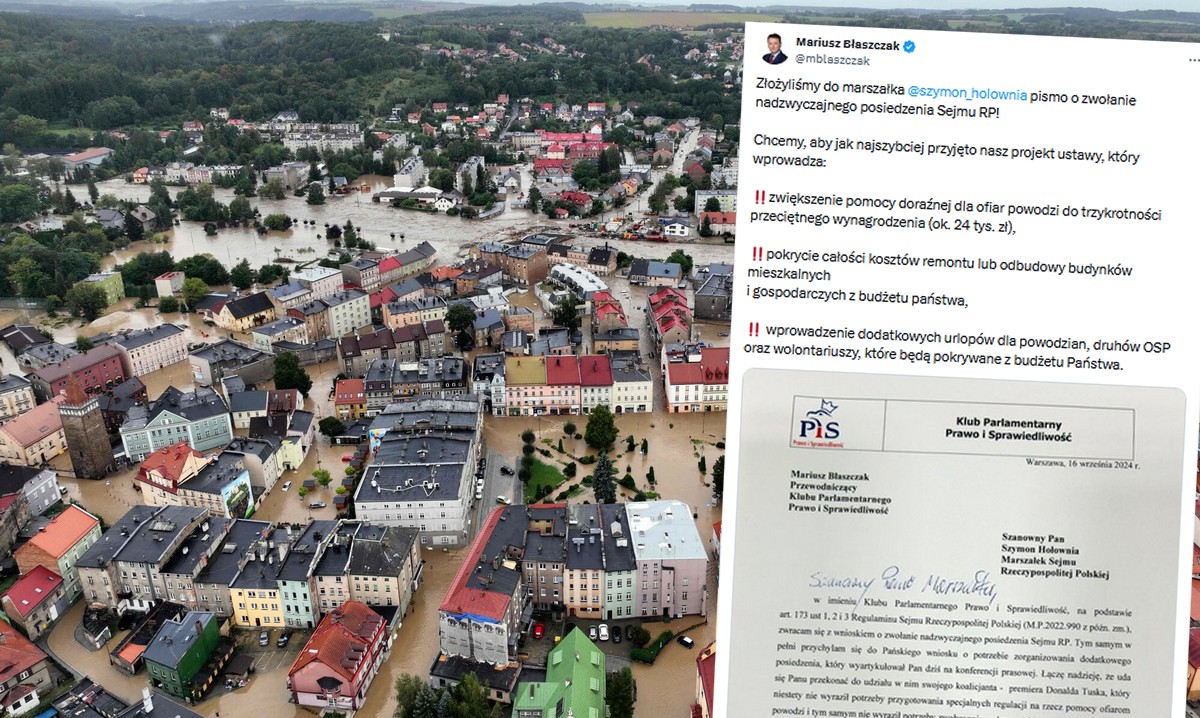PiS żąda większej pomocy dla powodzian niż przewiduje projekt rządowy