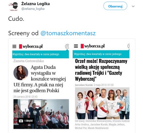 Koszulki z orłem: prawicowy Twitter wytyka hipokryzję "Wyborczej"