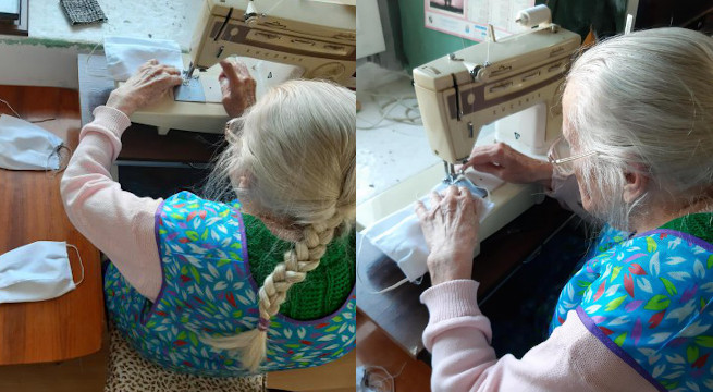96-letnia pani Janina spod Świdnicy szyje maseczki dla przychodni