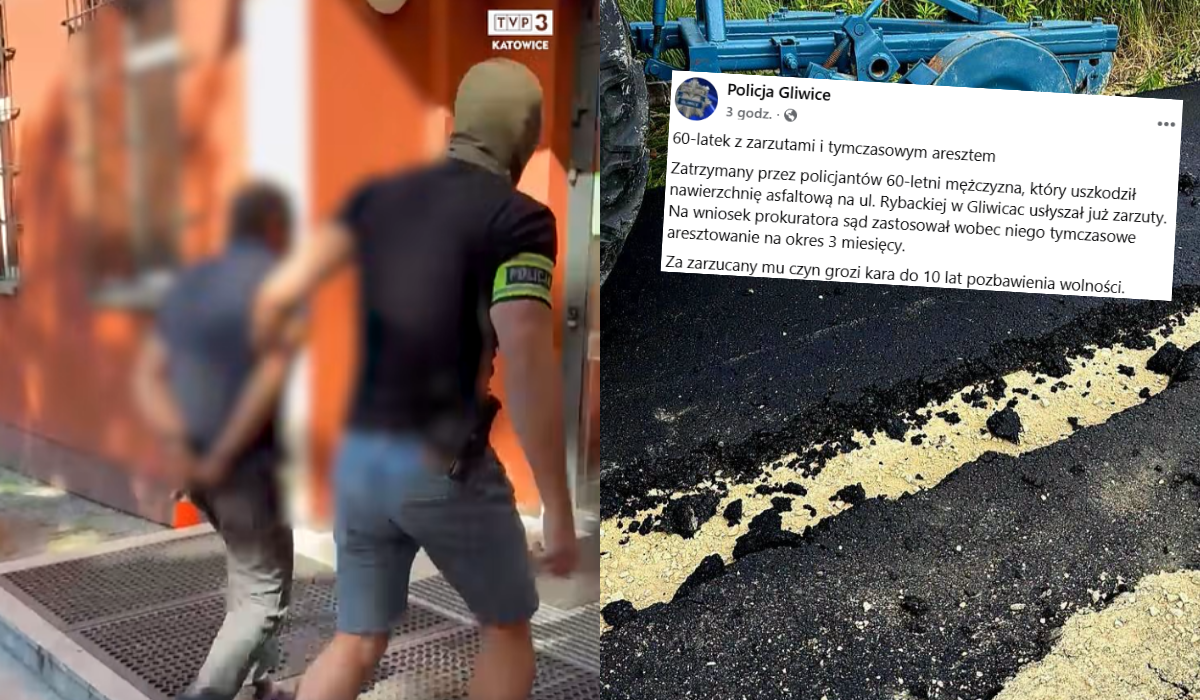 Rolnik z Gliwic, który zaorał asfalt pługiem, usłyszał zarzuty i może mieć kłopoty