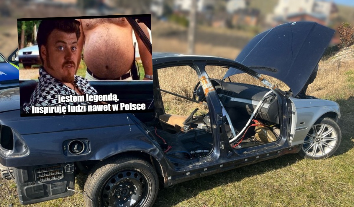 Skórcz: policja zatrzymała kierowcę BMW bez uprawnień w samochodzie bez szyb, drzwi i zderzaków