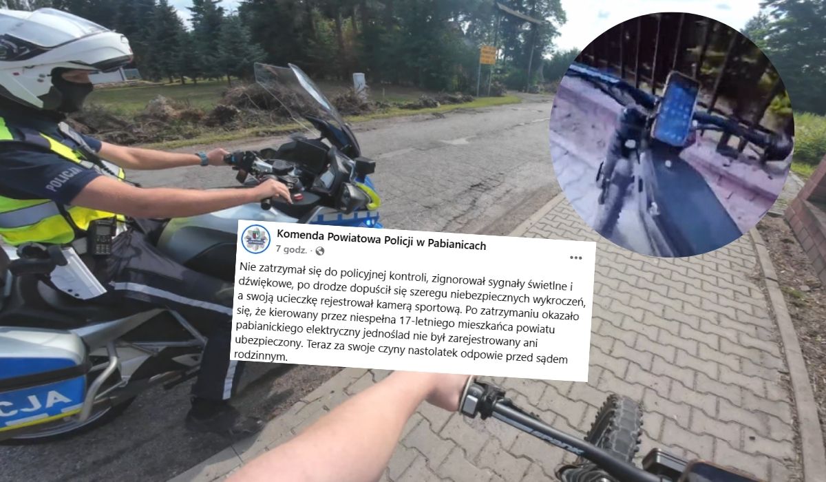 Pabianice: nastolatek nagrywał, jak ucieka policjantom na rowerze elektrycznym, tylko nie uciekł