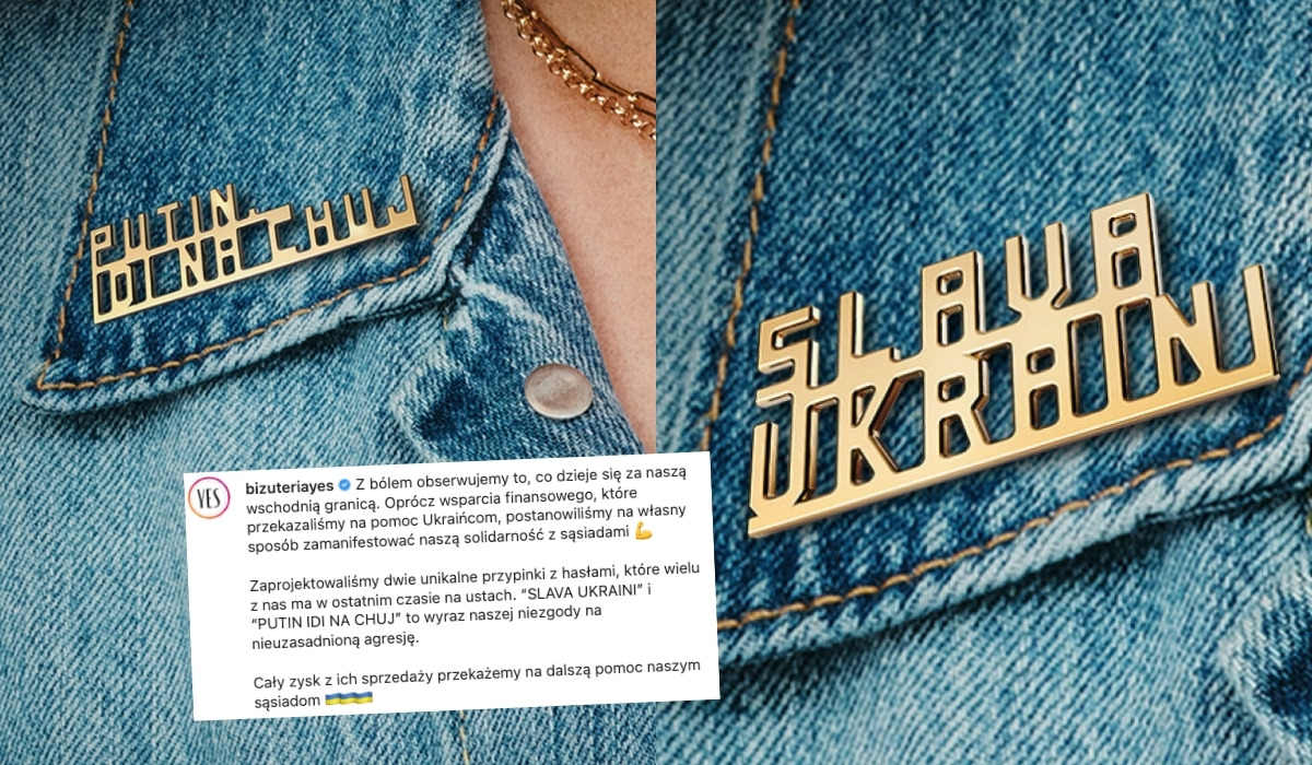 Firma YES zaczęła robić biżuterię polityczną i pojawiły się przypinki "Slava Ukraini" i "Putin id na ch.."