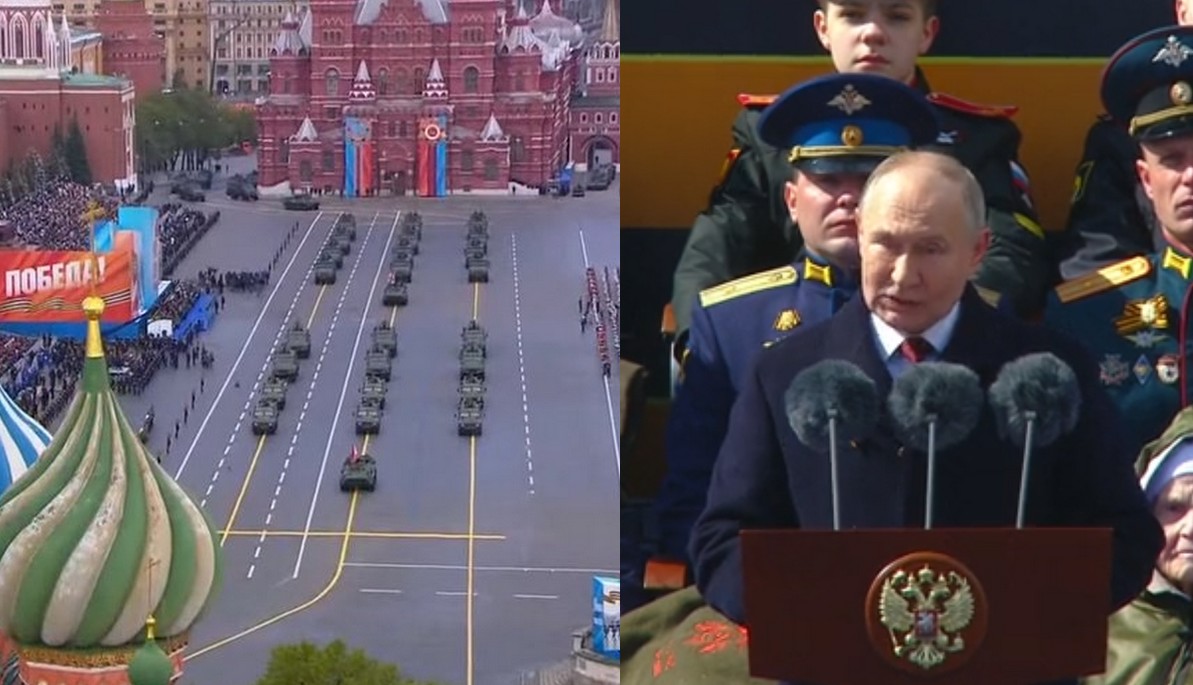 Parada Zwycięstwa w Rosji: biednie, szybko i zimno, Łukaszenka przyszedł z psem