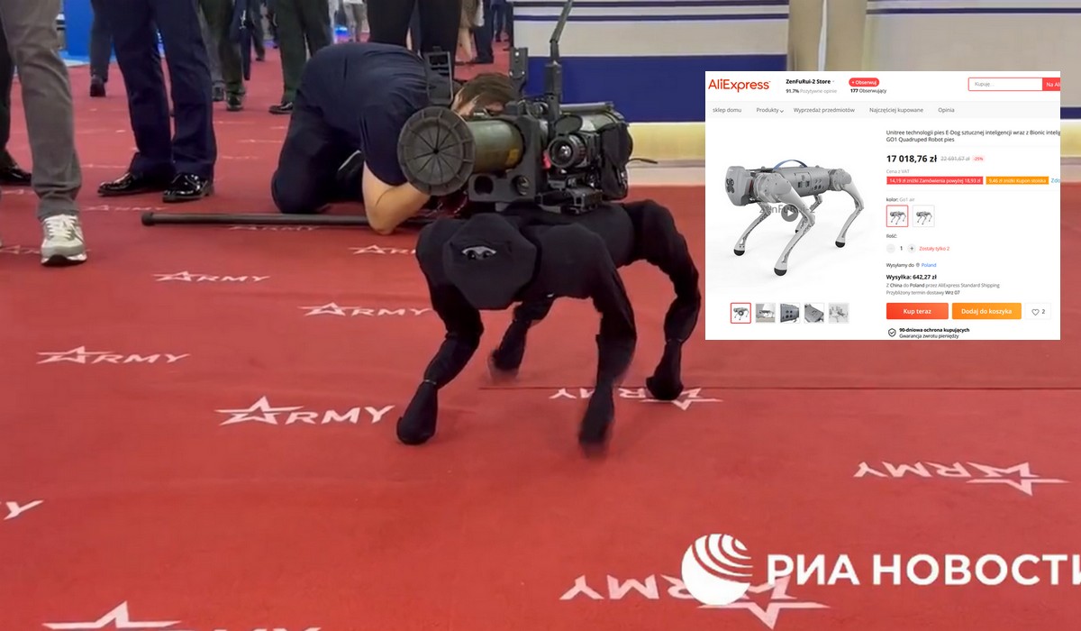 Rosjanie na targach militarnych pokazali robota, którego można kupić na AliExpress i ubrali go w pończochę dla niepoznaki