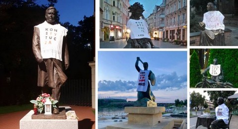 Nocna akcja KOD - ubrano w koszulki 27 pomników w całej Polsce