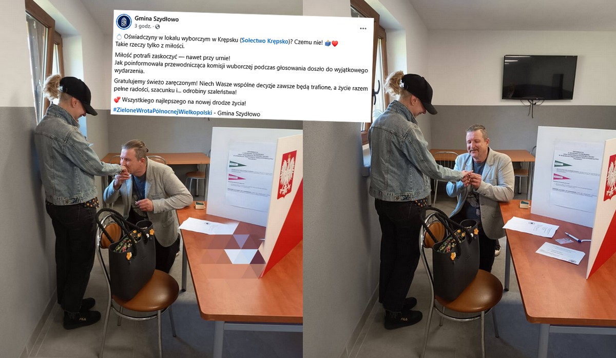 Miłość w czasach wyborów: w lokalu wyborczym w Krępsku pan poprosił panią o rękę