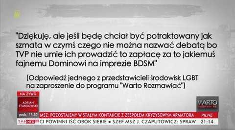 TVP Info opublikowało odpowiedź na zaproszenie działacza LGBT