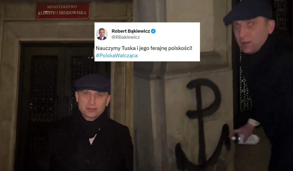 Brawurowa akcja partyzancka Bąkiewicza: pod osłoną nocy namalował znaki Polski Walczącej na ministerstwie