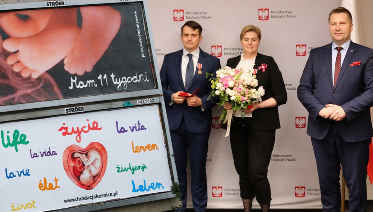 Minister Czarnek odznaczył medalem autorów kampanii billboardowej z płodami