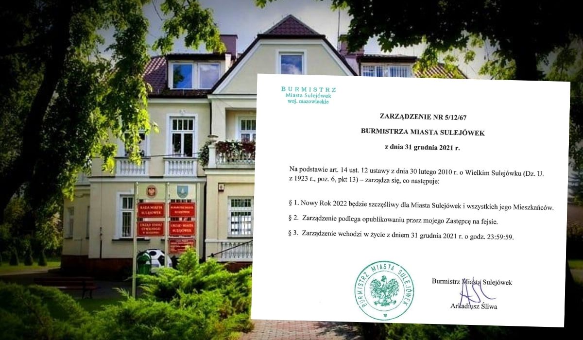 Sulejówek: burmistrz zażartował i wydał "zarządzenie", że "nowy rok będzie szczęśliwy"