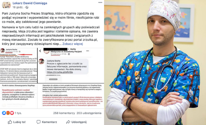 Ciemięga: antyszczepionkowcy próbują zablokować zrzutkę na mój film, nawołują do hejtu