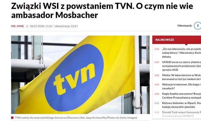 TVP Info wyjaśnia ambasador Mosbacher związki TVN-u z WSI 
