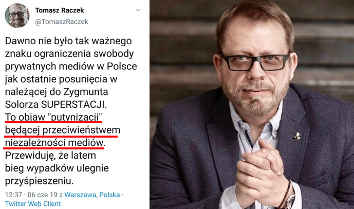 Raczek krytykuje Solorza i zmiany w Superstacji: to objaw putynizacji mediów