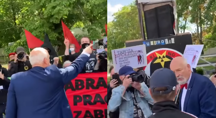 Korwin-Mikke poszedł pokłócić się z lewicową manifestacją, interweniowała policja