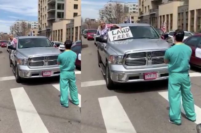 Kadr dnia: kobieta w USA nie zgadza się na ograniczenia wolności z powodu pandemii