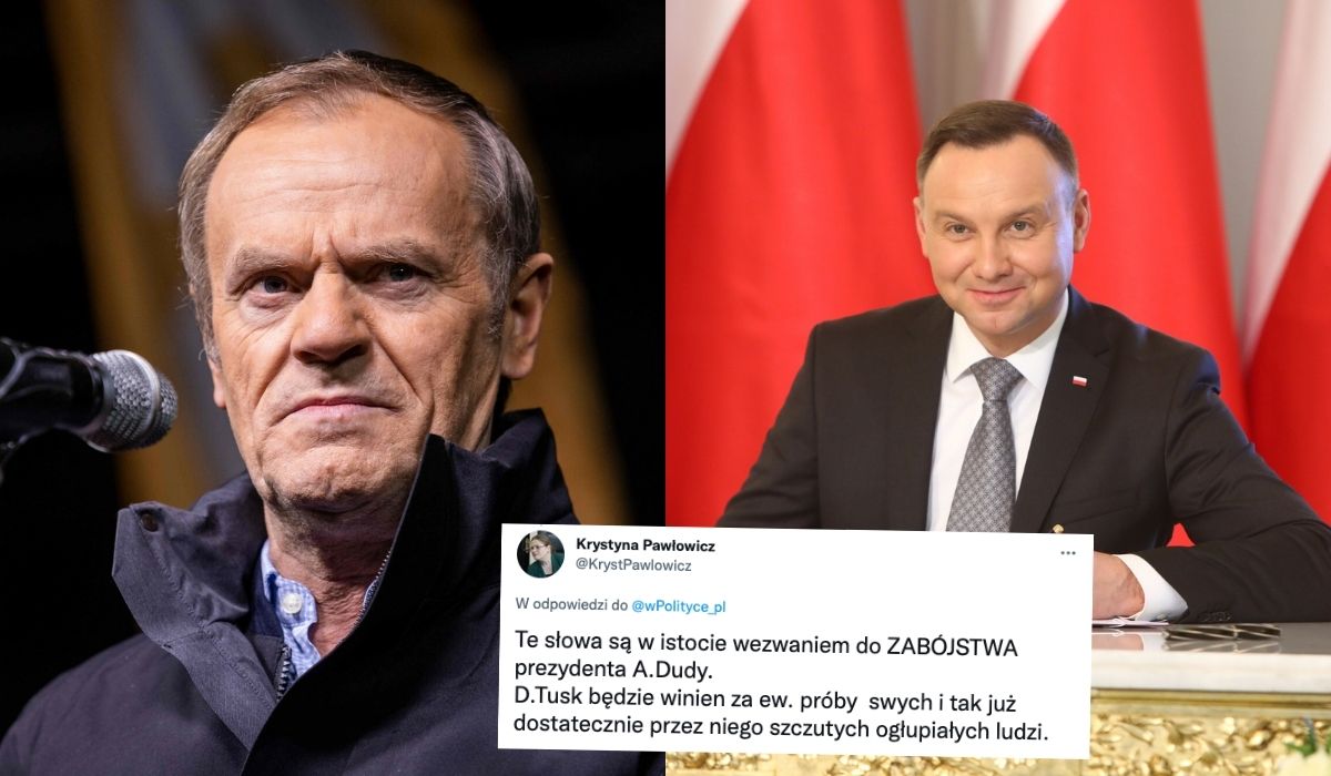 Tusk na proteście zadedykował Dudzie wiersz, Pawłowicz: to wezwanie do zabójstwa prezydenta