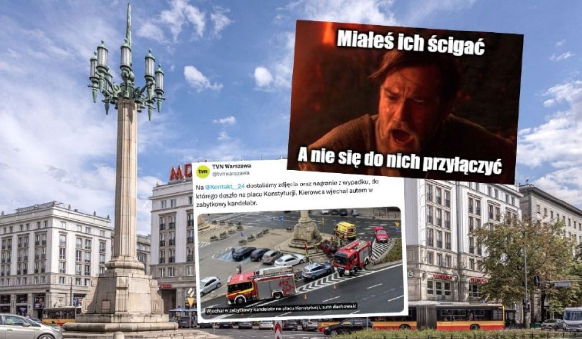 Warszawa: pijany jak bela policjant rozbił się o zabytkową latarnię