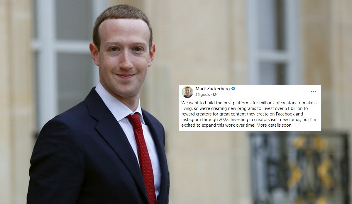 Mark Zuckerberg zapowiada miliard dolarów poświęcony na "inwestycje w facebookowych twórców"