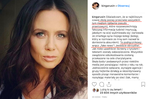 Kinga Rusin grozi pozwami mediom: nie śmiałam się ze śmierci syna kolegi