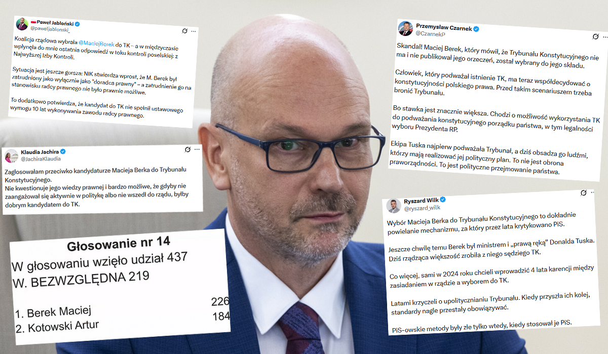 Pomimo protestów, polityk Maciej Berek został wybrany na sędziego Trybunału Konstytucyjnego