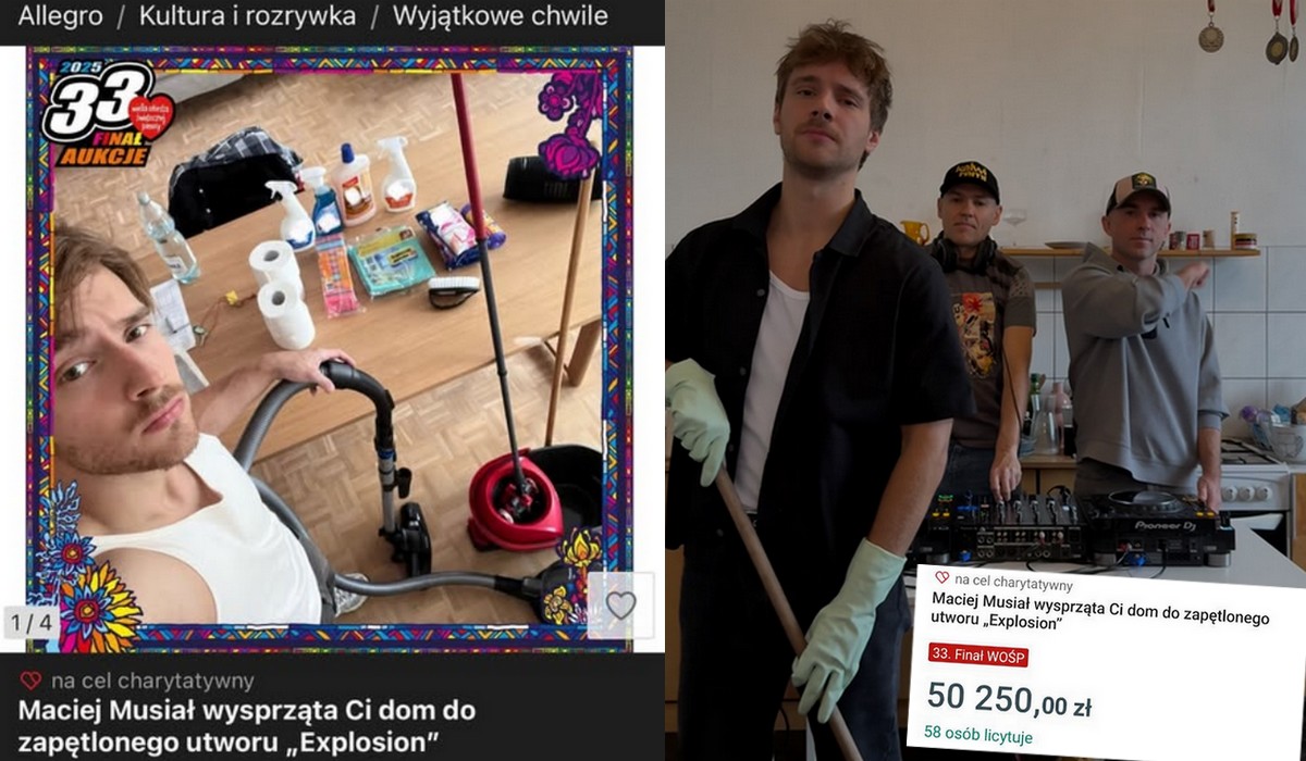 Aukcja Macieja Musiała na WOŚP z ofertą sprzątania przy zapętlonym utworze Explosion cieszy się sporą popularnością