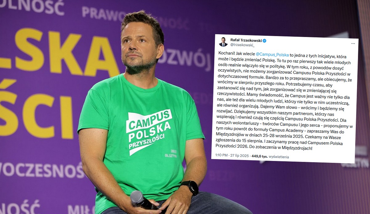 Trzaskowski poinformował, że w tym roku Campus Polska nie odbędzie się "z oczywistych powodów"