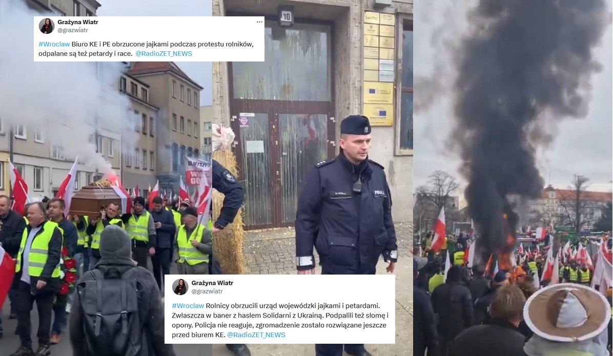 Wrocław: protestujący rolnicy mieli jaja, następnie wykorzystali je w sposób balistyczny