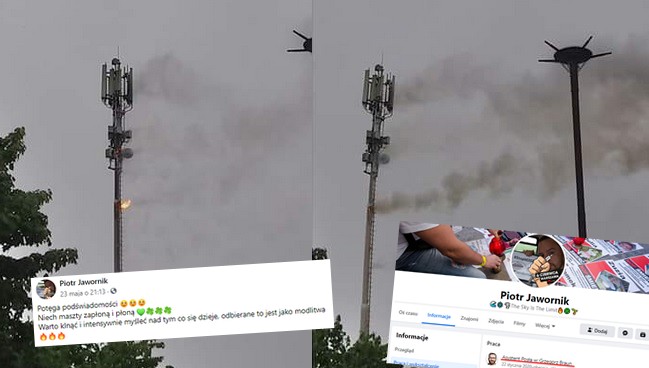 W Łodzi podpalono nadajnik telekomunikacyjny, asystent posła Brauna z entuzjazmem: "niech maszty zapłoną"