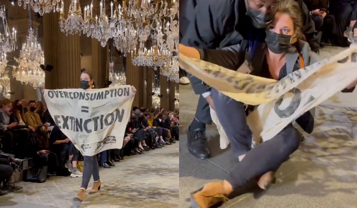 Aktywistka Extinction Rebellion wdarła się na Paryski Tydzień Mody