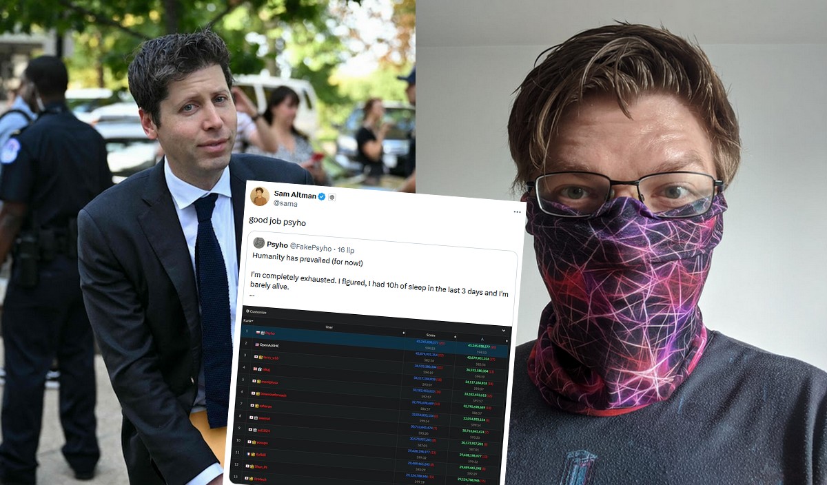 Sam Altman gratuluje Psyho, legendarnemu polskiemu programiście, wygranej w konkursie i starcia z AI