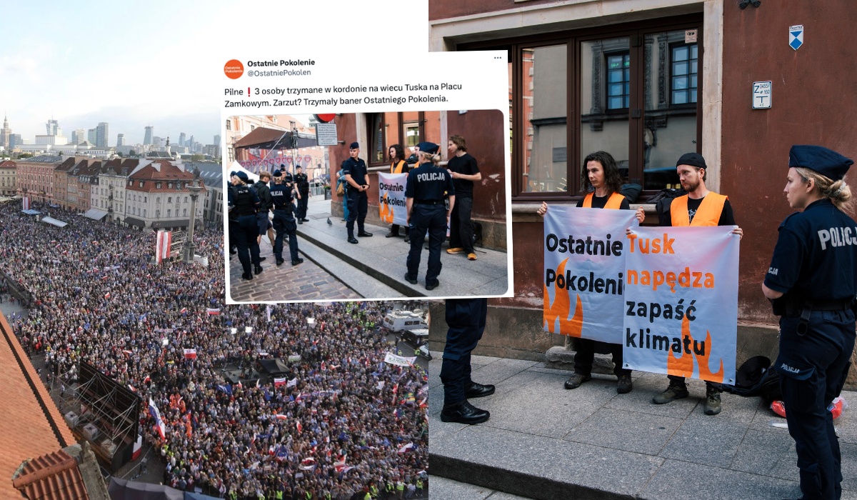 Aktywiści Ostatniego Pokolenia alarmują, że zostali otoczeni kordonem policji na wiecu Tuska