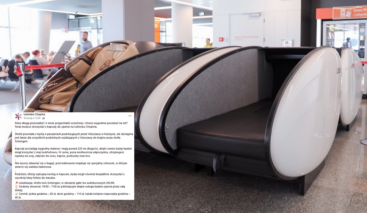 Lotnisko Chopina wprowadziło kapsuły do spania, pierwsza godzina 60 zł
