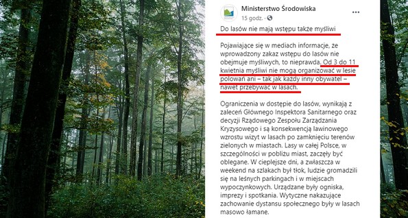 Ministerstwo Środowiska: myśliwi też nie mogą wchodzić do lasu
