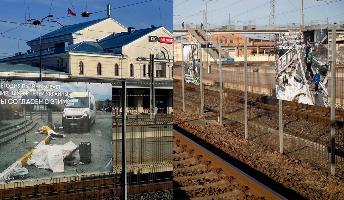 Dworzec w Wilnie został oklejony zdjęciami z Ukrainy, żeby przejeżdżający Rosjanie wiedzieli, co się tam dzieje