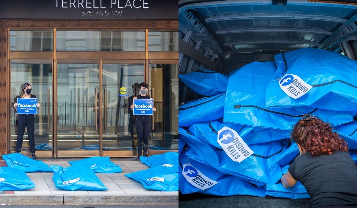 "Dezinformacja zabija", aktywiści protestowali pod siedzibą serwisu, którego nie nazwiemy, żeby nie obciął nam zasięgu