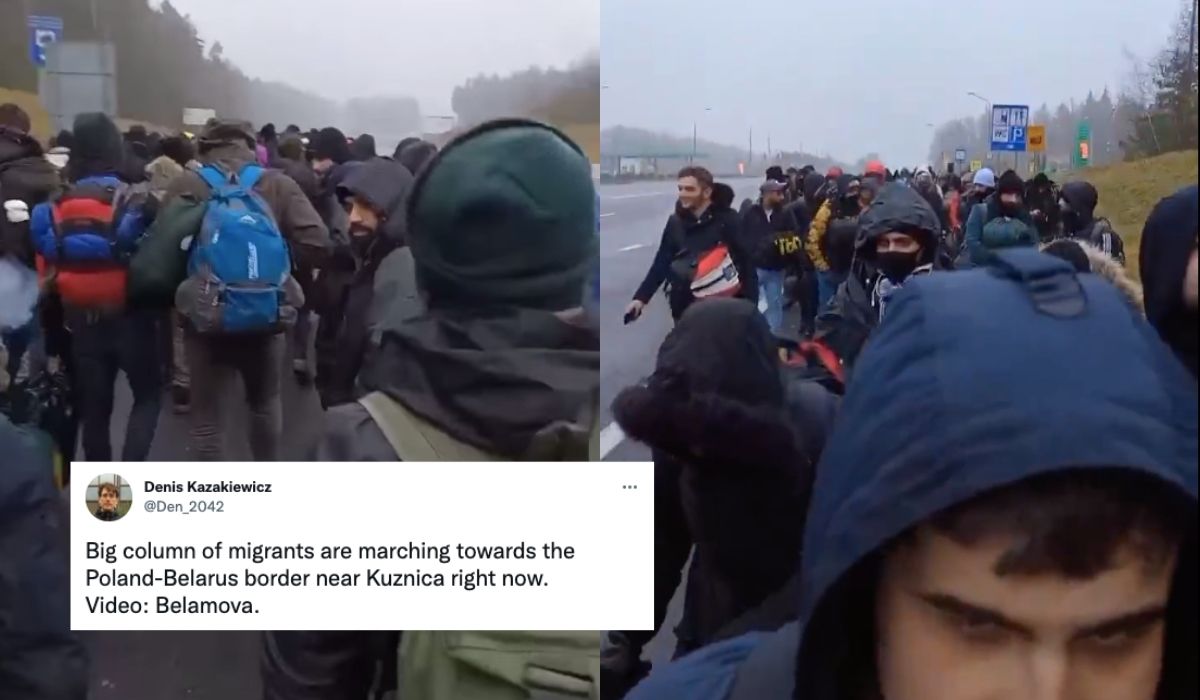 Nowa duża kolumna migrantów idzie w stronę granicy z Polską