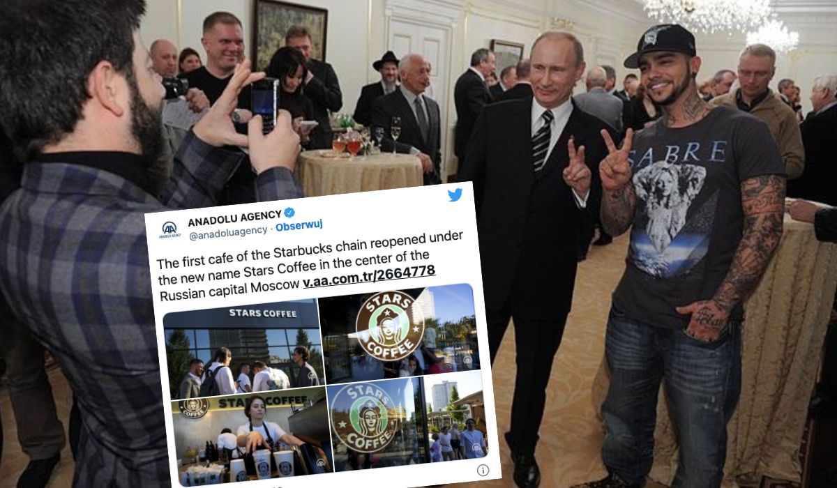 W Rosji ruszyła sieć-podróbka Starbucks, Stars Coffee z podobnym logo, ale w kokoszniku. Biznesem kieruje ulubiony raper Putina