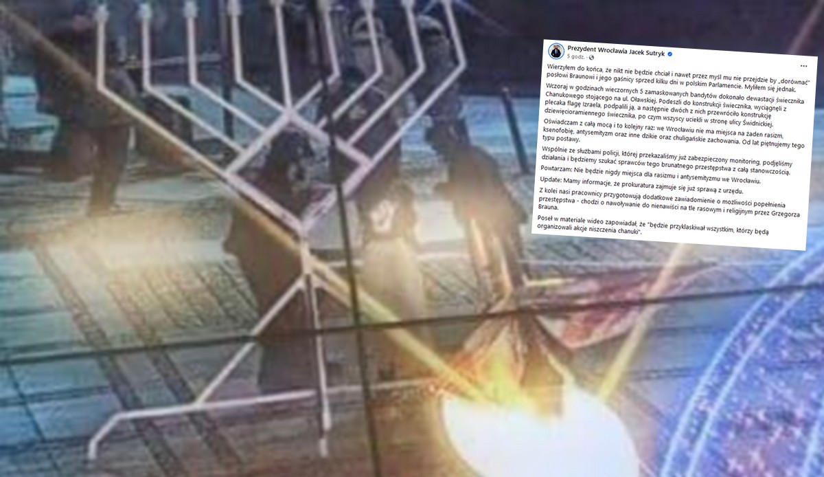 Wrocław: pięć osób zniszczyło świecznik chanukowy i spaliło flagę Izraela