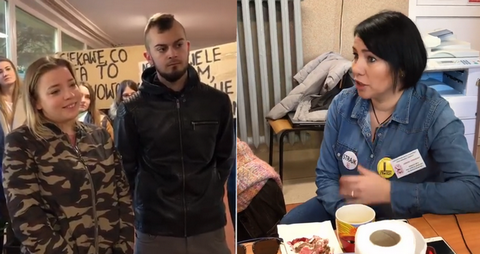 Szczecinek: konfrontacja uczniów ze strajkującą nauczycielką