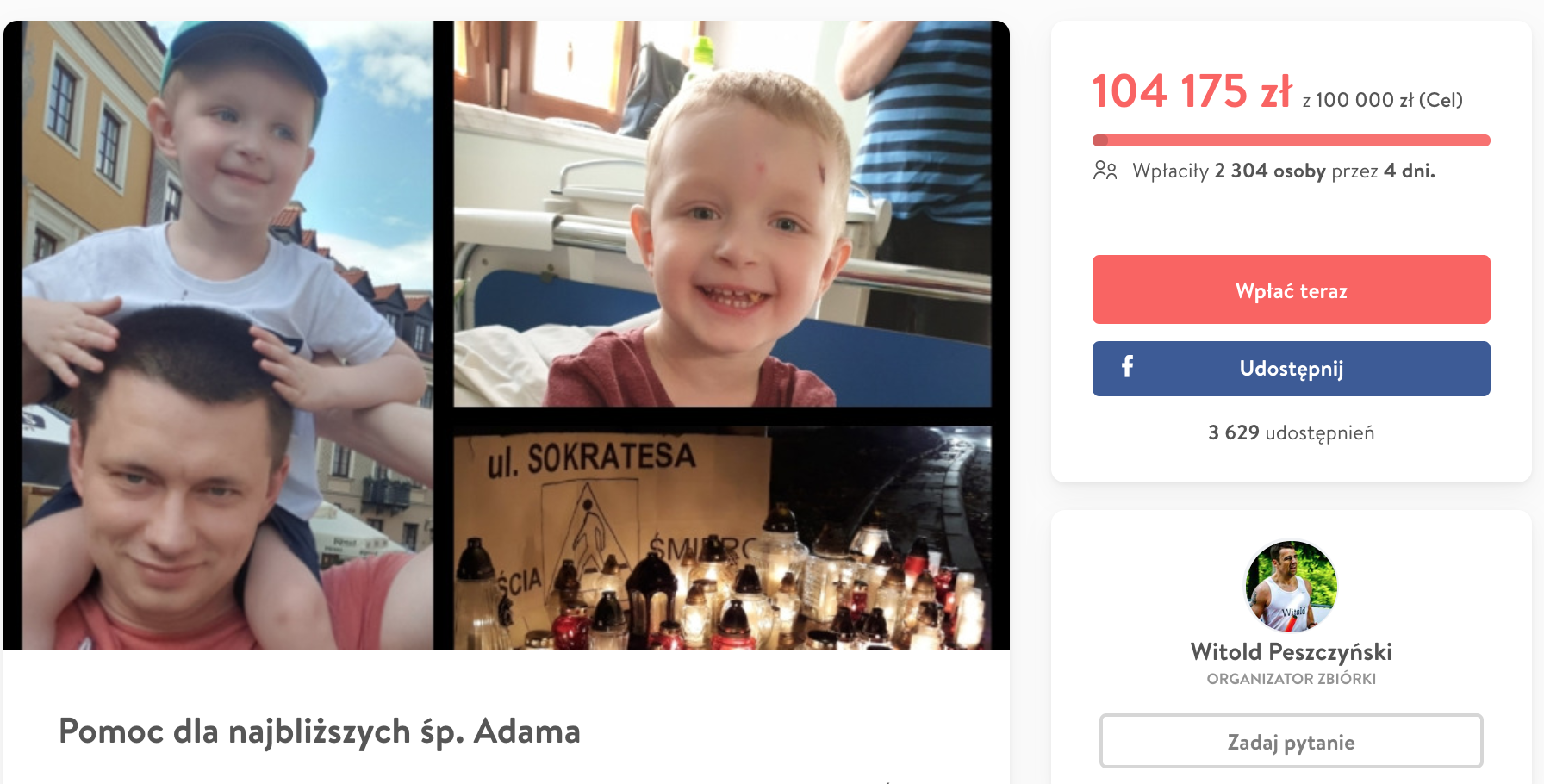 Zebrano już ponad 100 tysięcy złotych dla rodziny zabitego na pasach przez Krystiana O.