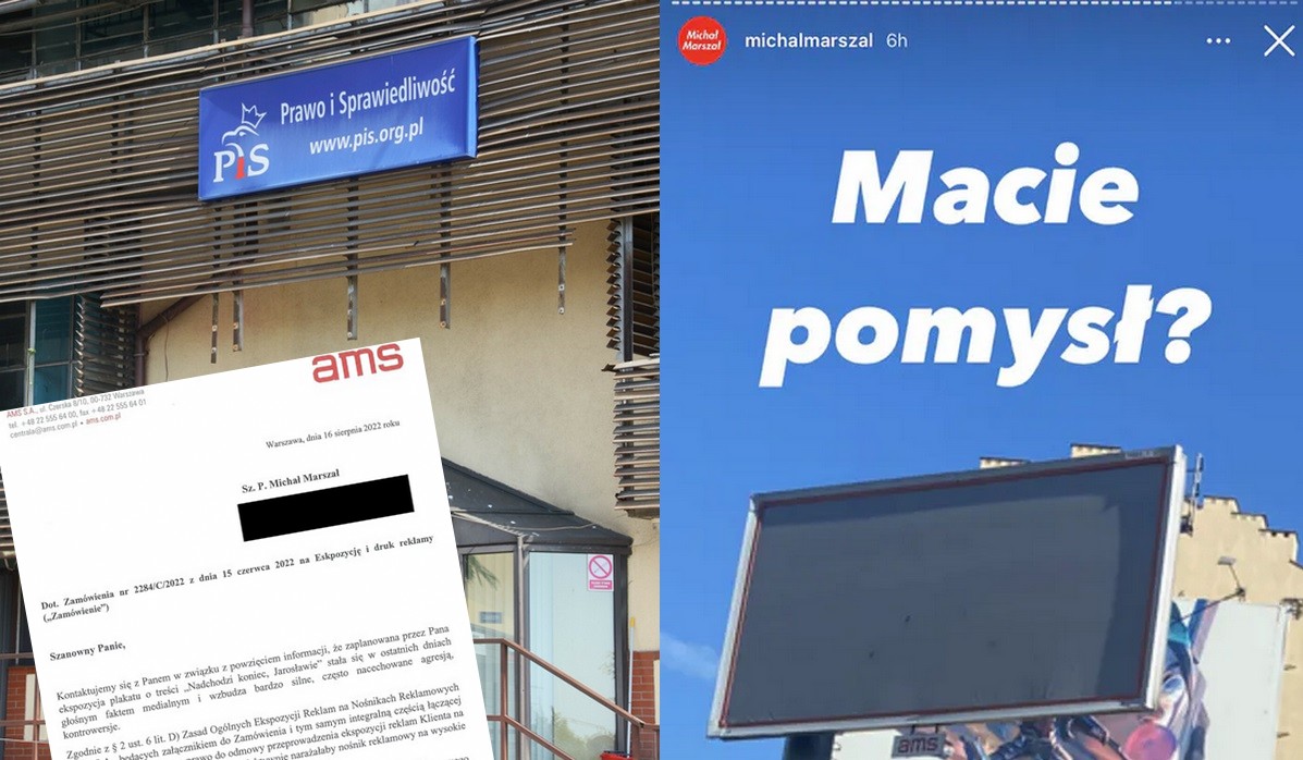 Firma AMS, należąca do Agory, odmówiła wywieszenia wykupionego billboardu przed siedzibą PiS, bo "może wzbudzać agresję"