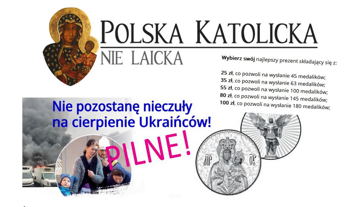 Katolicka fundacja zrobiła zbiórkę dla Ukrainy, ale nie na pomoc, tylko na milion medalików z Maryją